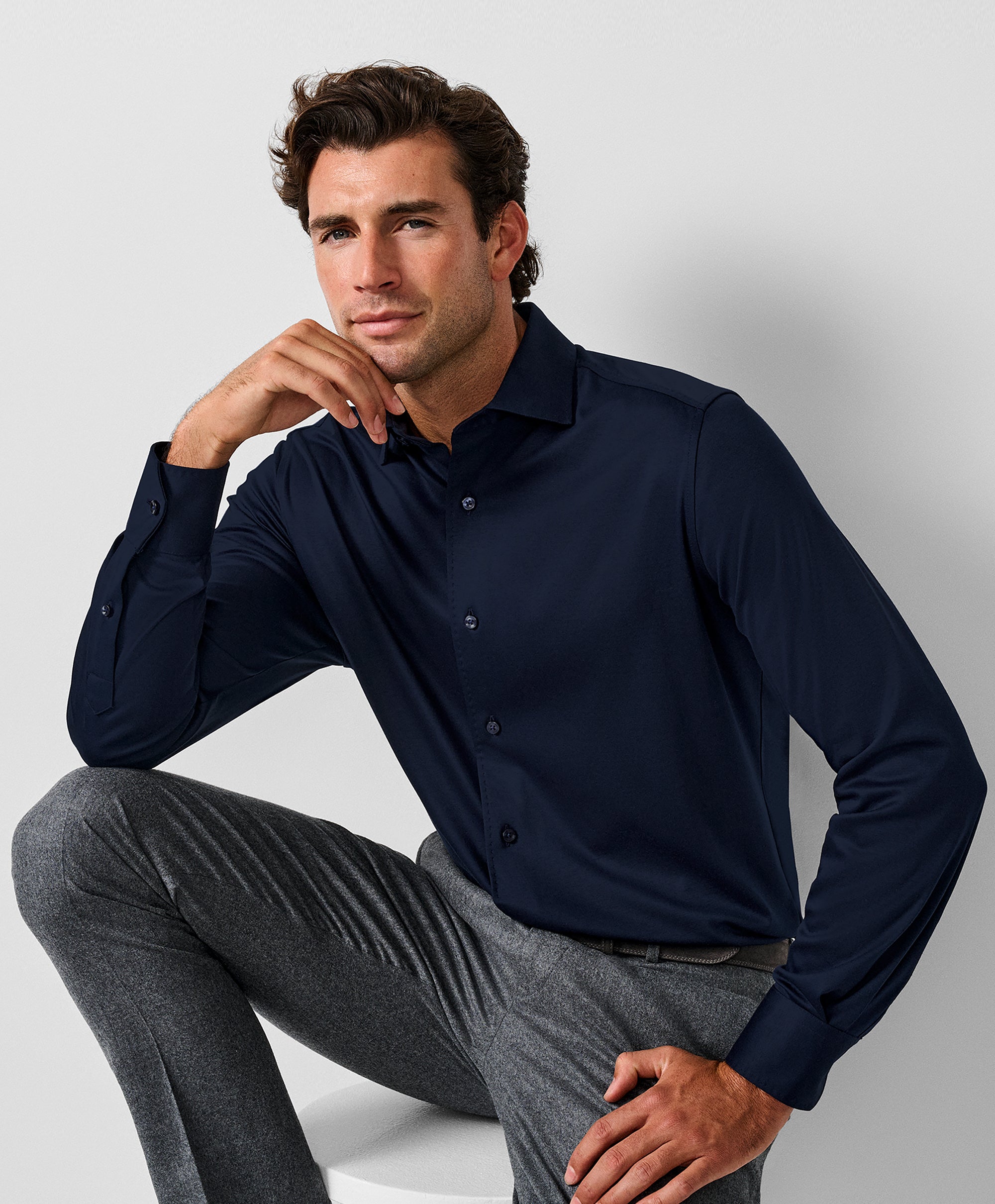 David Donahue Cotton Knit Shirt - Navy