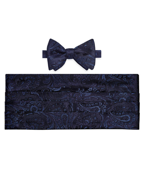 CH07587412 | Navy Paisley Self-Tie Bow Tie & Cummerbund Set