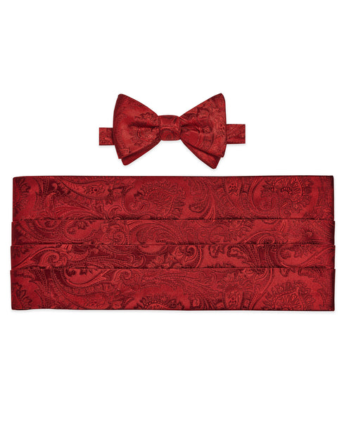 CH07587600 | Red Paisley Self-Tie Bow Tie & Cummerbund Set