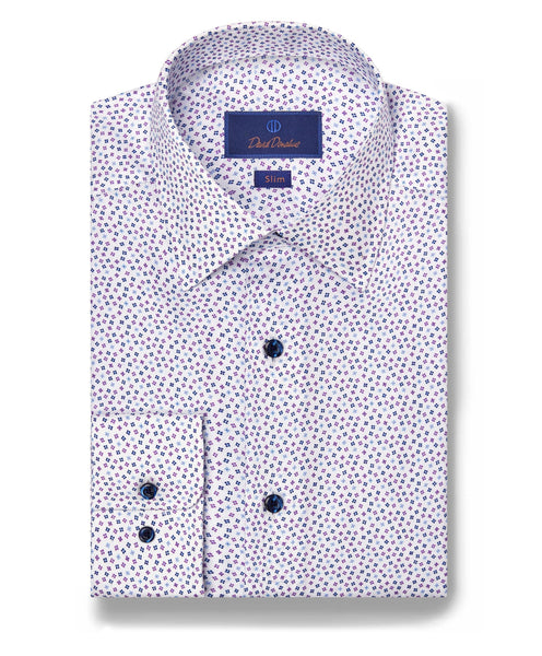 SBSP07217133 | White & Lilac Tossed Foulard Print Dress Shirt