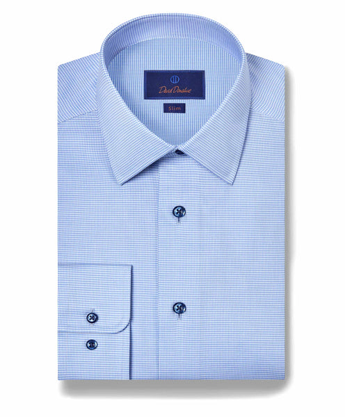 SBSP11013423 | Blue Houndstooth Stretch Dress Shirt