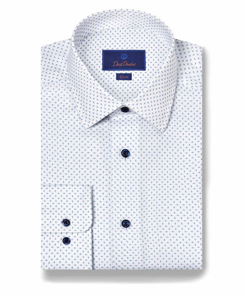 SBSP11204155 | White & Navy Print Stretch Dress Shirt