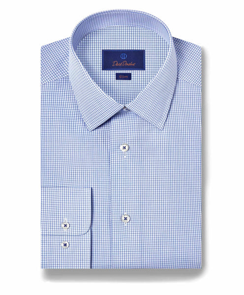 SBSP11815423 | Blue Poplin Micro Check Dress Shirt