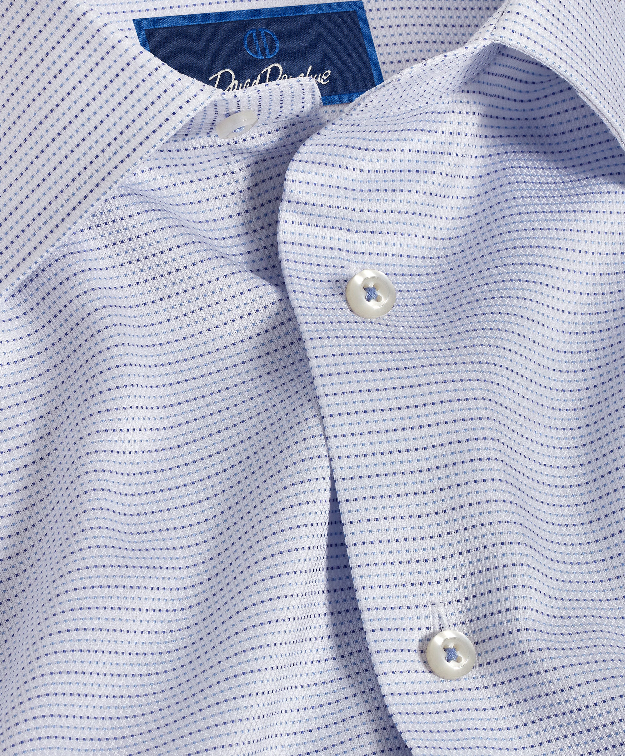 David Donahue Trim Fit Micro Dobby Dot Dress Shirt - White/Blue