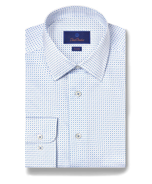 TBSP11201135 | White & Blue Micro Print Dress Shirt