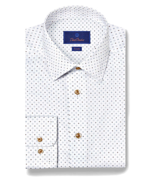 TBSP11202102 | White & Chocolate Geometric Print Dress Shirt