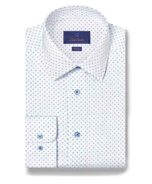 TBSP11202135 | White & Blue Neat Diamond Print Dress Shirt
