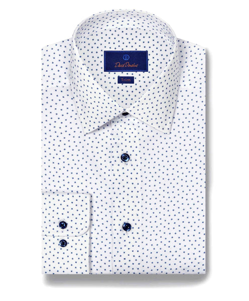 TBSP11203155 | White & Navy Tossed Neat Print Dress Shirt