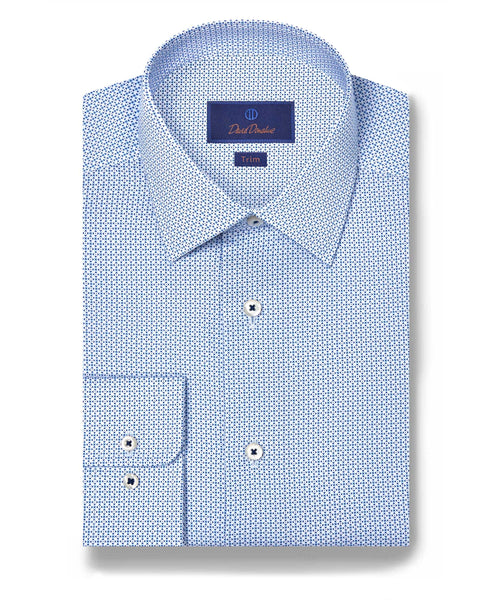 TBSP11217135 | White & Blue Geometric Print Dress Shirt