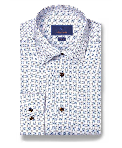 TBSP11612102 | White & Chocolate Geometric Print Dress Shirt