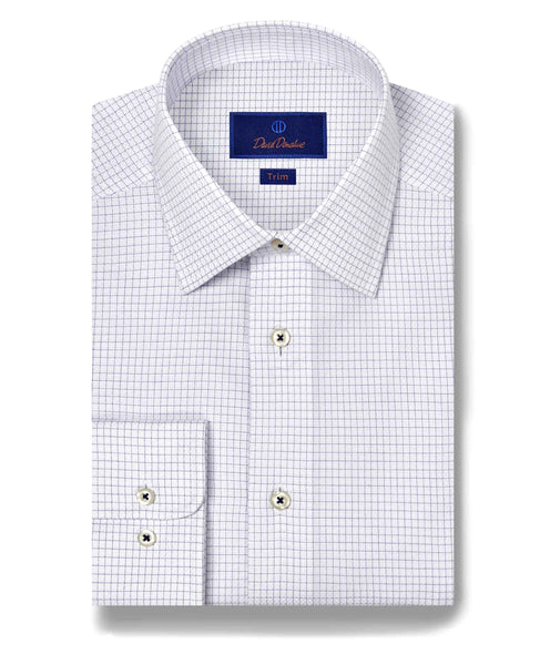 TBSP11800135 | White & Blue Dobby Check Dress Shirt