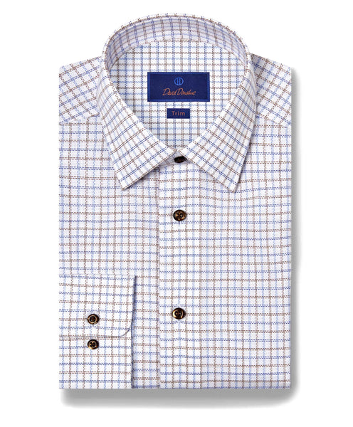 TBSP11808427 | Blue & Brown Textured Check Dress Shirt