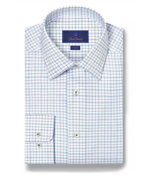 TBSP11871135 | White & Blue Dobby Check Dress Shirt