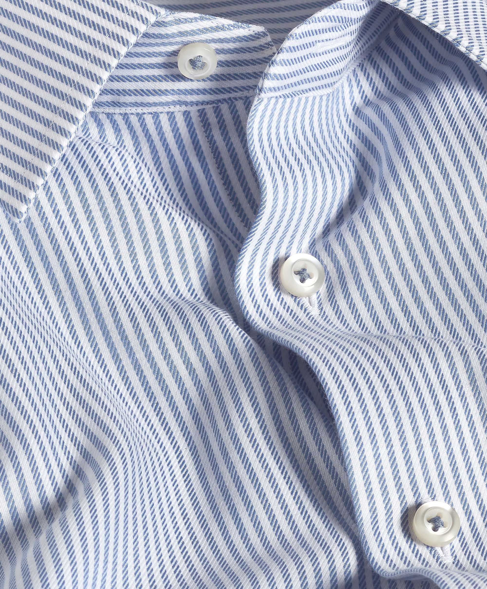 White & Blue Stripe Cashmere Blend Dress Shirt