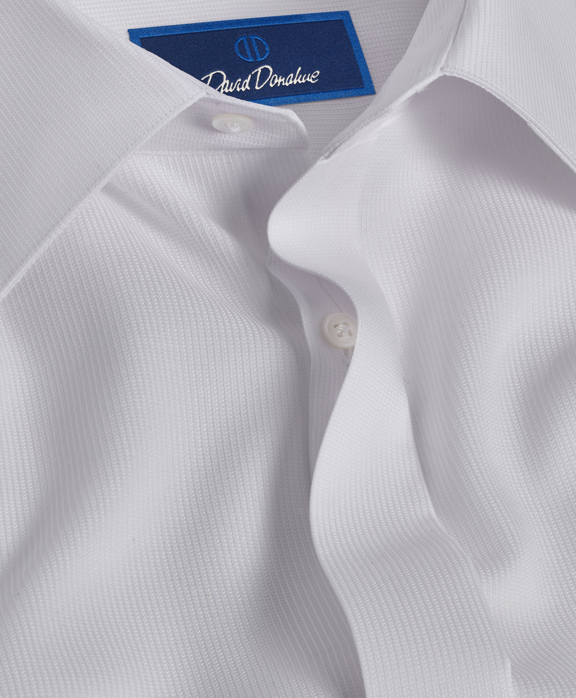 David Donahue Trim Fit French Cuff Covered Placket Formal Shirt - White