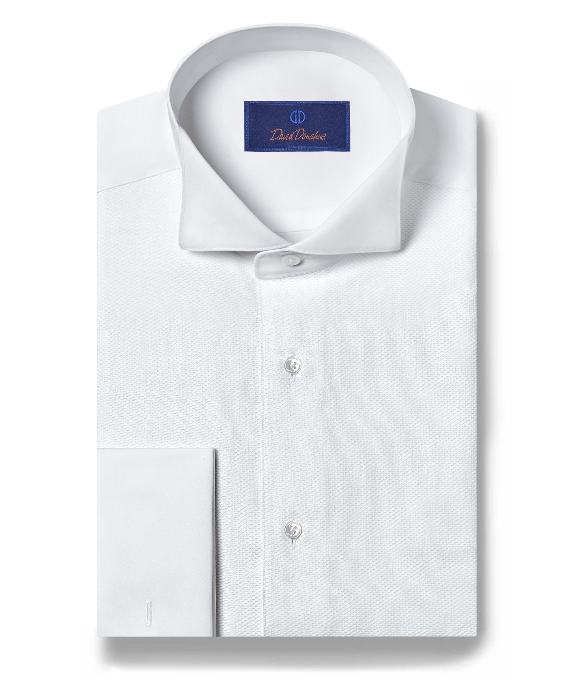 David Donahue Men's Pique Wing Collar French Cuff Formal Shirt