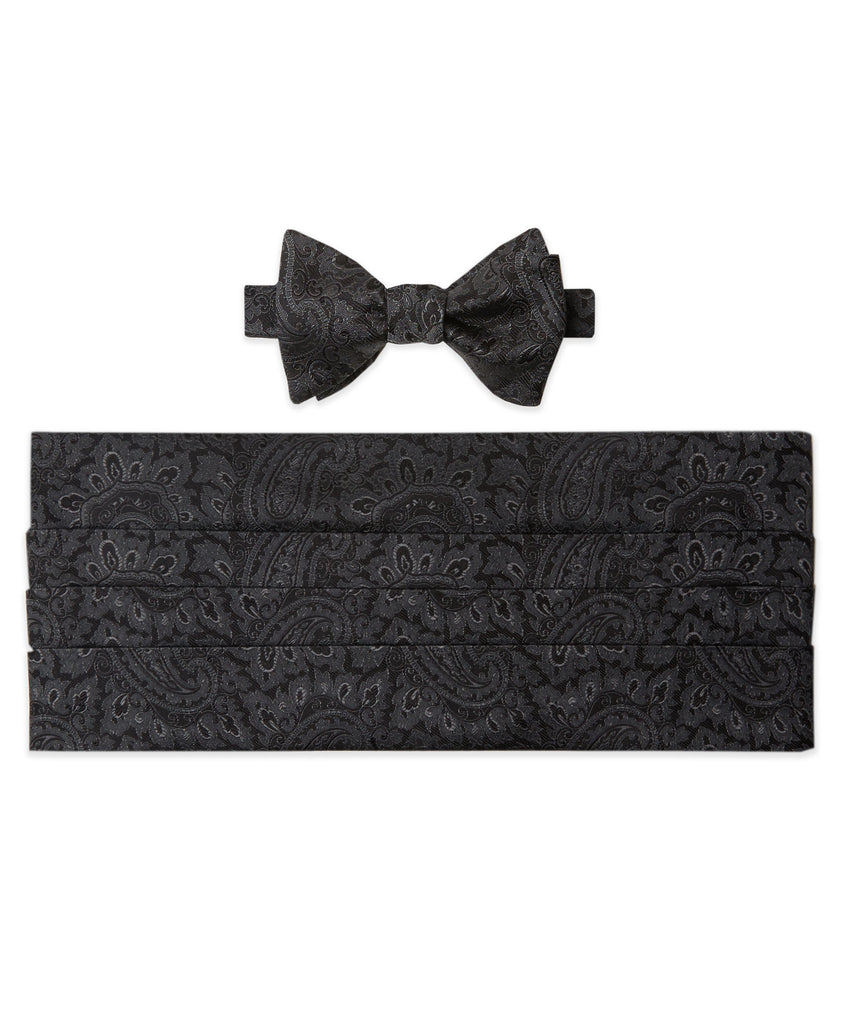 CH05582010 Charcoal Paisley Self Tie Bow Tie & Cummerbund Set David