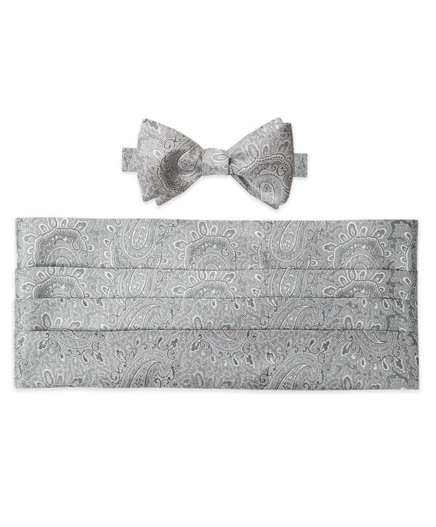 CH05582042 Silver Paisley Self Tie Bow Tie & Cummerbund Set David