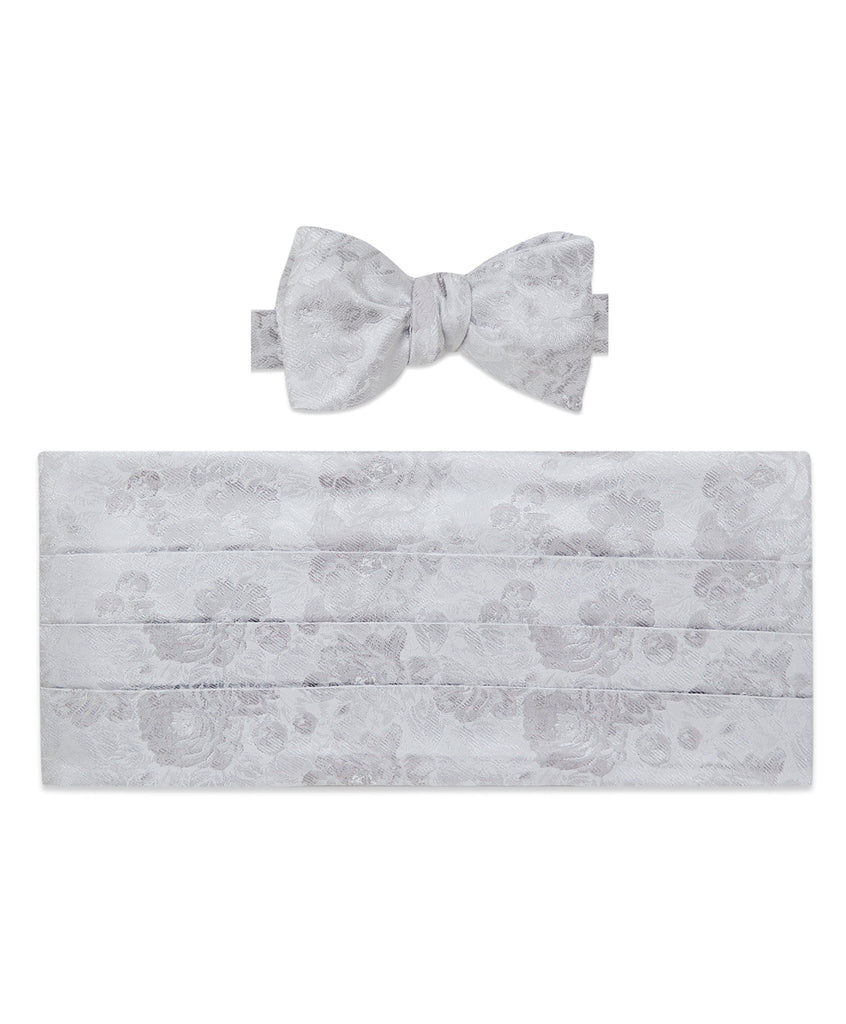 CH2495044 Silver Floral Selftie Bow Tie & Cummerbund Set David Donahue