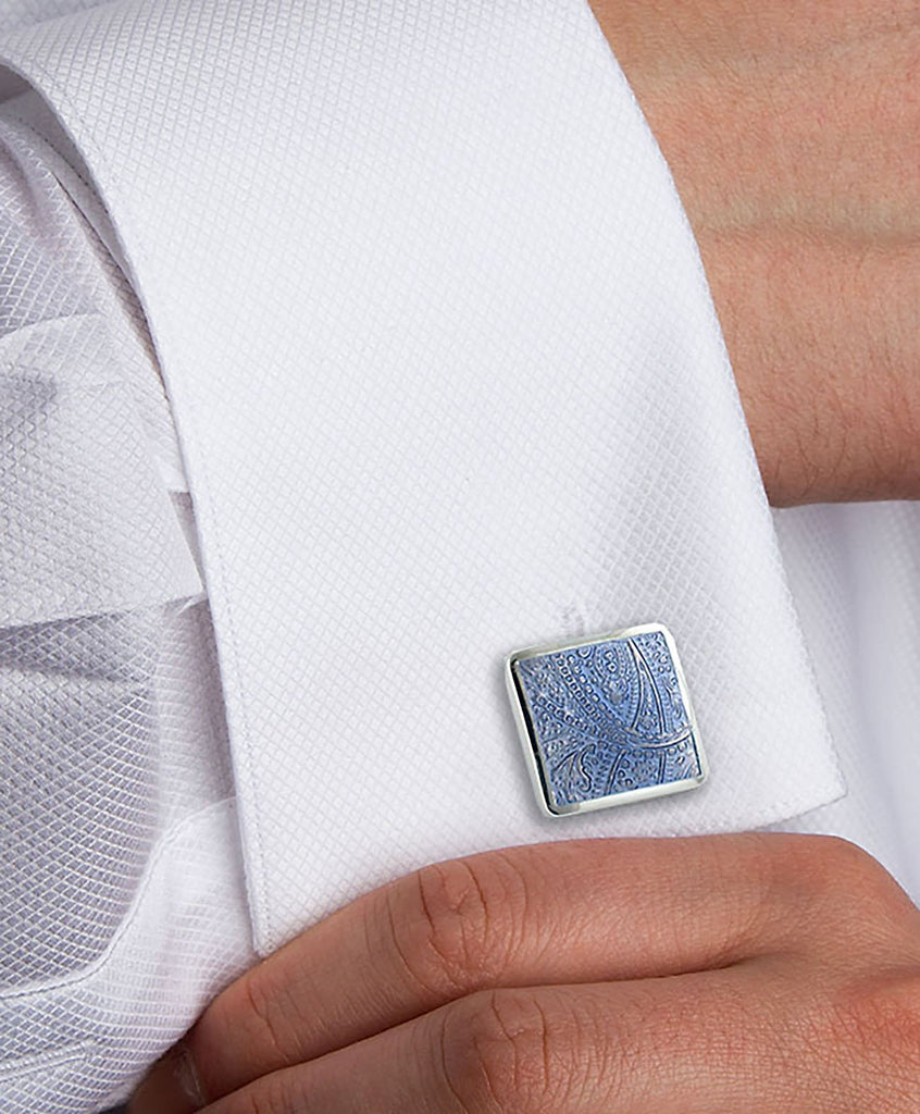 CL029802 | Sterling Silver Paisley Light Blue Cufflinks