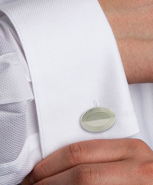 CL126602 | Sterling Silver Oval Engraved Cufflinks
