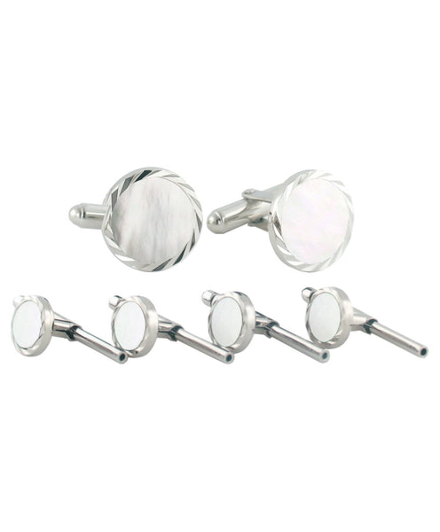 SS890702 | Sterling Silver Mother of Pearl Diamond Cut Stud Set