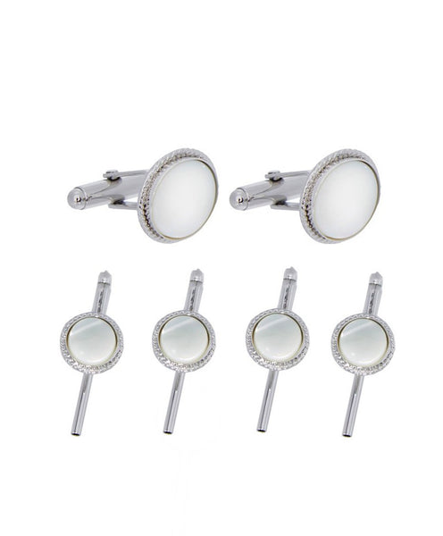 SS891102 | Mother of Pearl Beveled Silver Stud Set