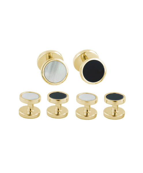SS892313 | Gold Plated Sterling Silver Onyx & Mother of Pearl Stud Set