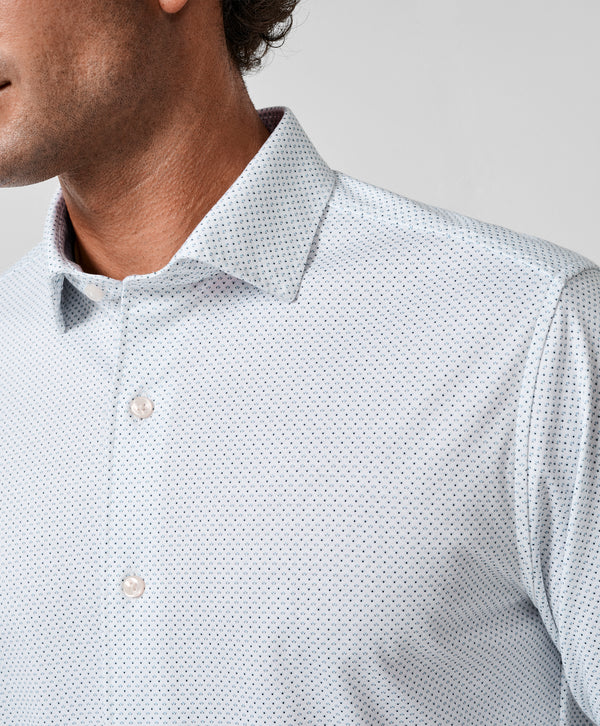 CMSK13214135 | White & Blue Neat Knit Sport Shirt