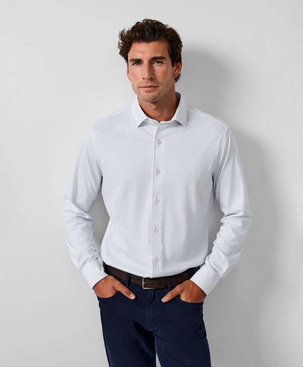 CMSK13214135 | White & Blue Neat Knit Sport Shirt