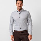CMSK13609102 | White & Chocolate Geometric Knit Sport Shirt