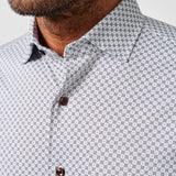 CMSK13609102 | White & Chocolate Geometric Knit Sport Shirt