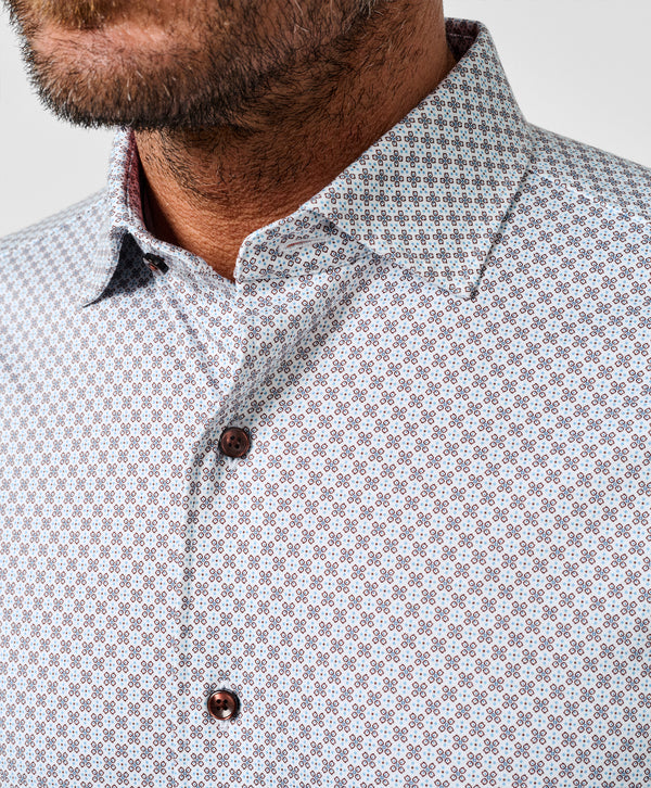 CMSK13609102 | White & Chocolate Geometric Knit Sport Shirt
