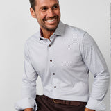 CMSK13609102 | White & Chocolate Geometric Knit Sport Shirt