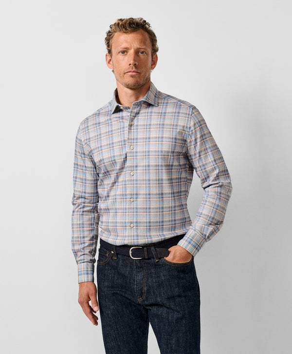 CMSK13830296 | Dune & Blue Plaid Knit Sport Shirt