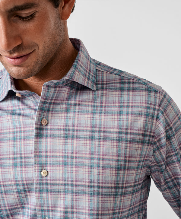CMSK13830621 | Merlot & Blue Plaid Knit Sport Shirt