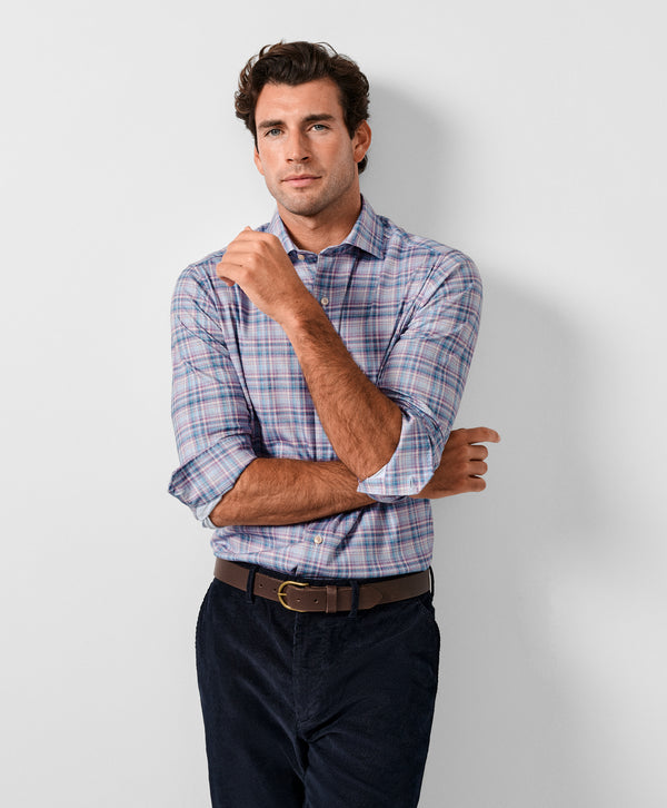 CMSK13830621 | Merlot & Blue Plaid Knit Sport Shirt