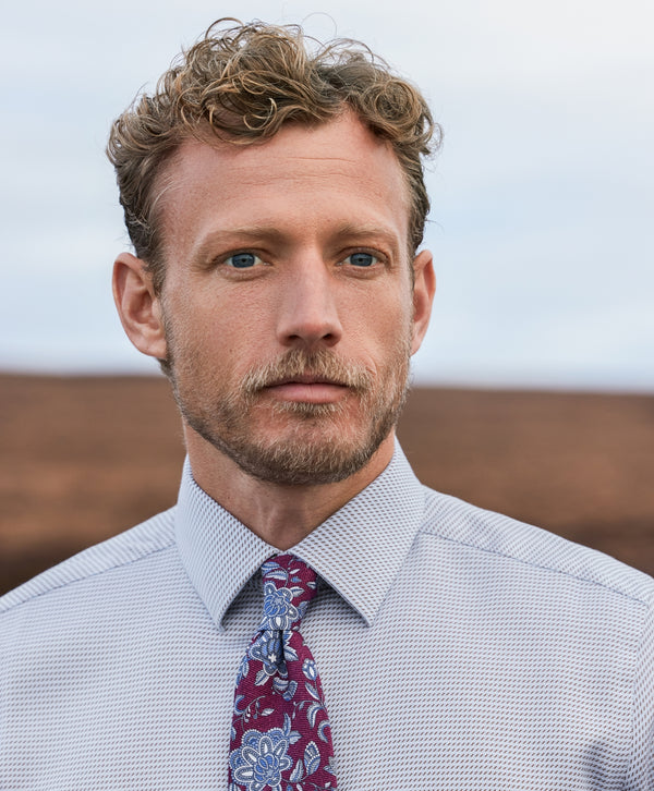 TBSP13001421 | Sky & Chocolate Textured Twill Dress Shirt