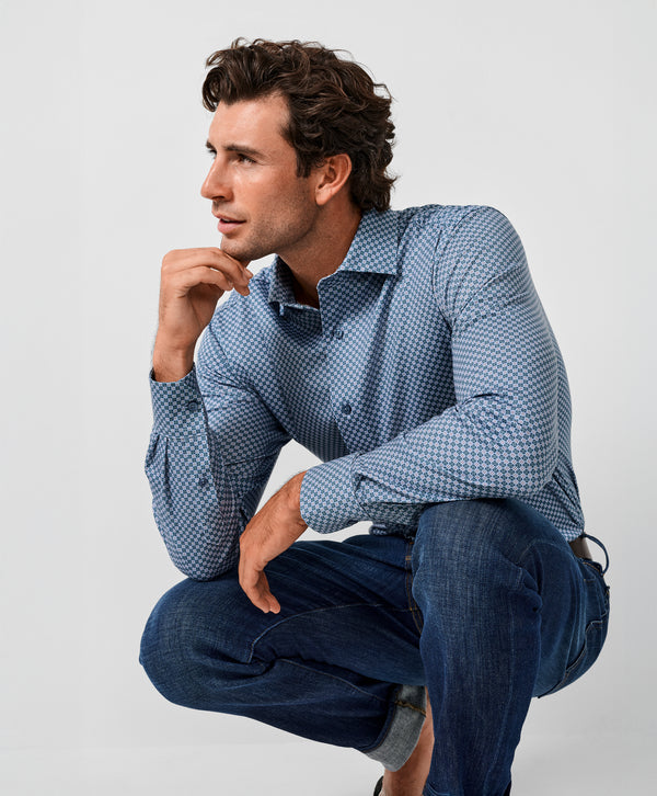CMSK13611313 | Hunter & Multi Geometric Knit Sport Shirt
