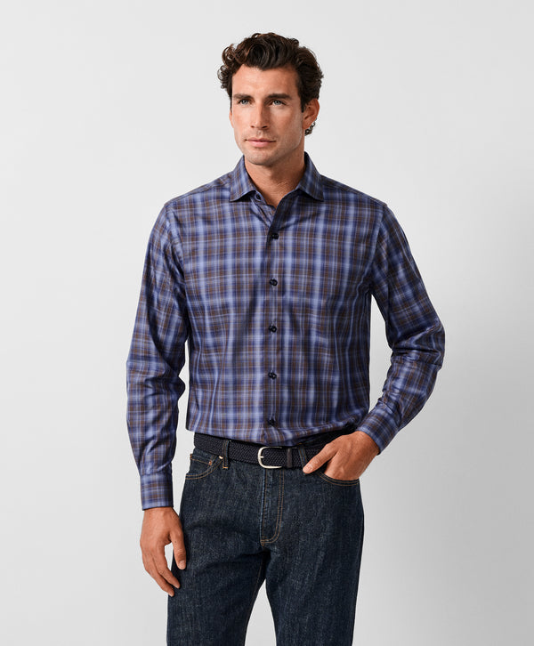 CMSW13825491 | Navy & Chocolate Check Sport Shirt