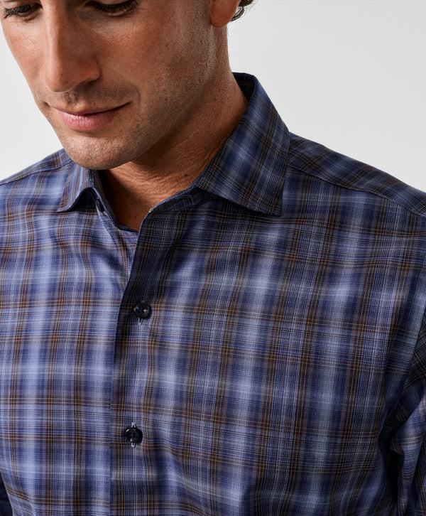CMSW13825491 | Navy & Chocolate Check Sport Shirt