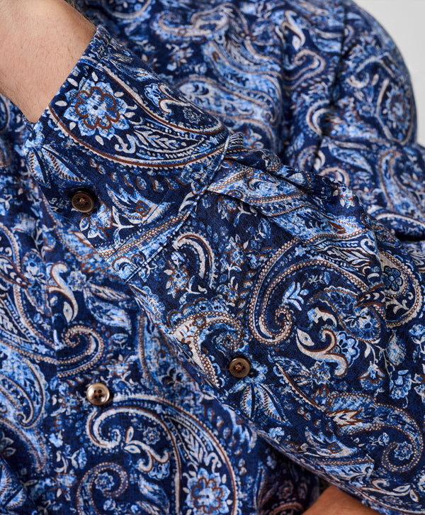 CMSW13500491 | Navy & Chocolate Paisley Sport Shirt