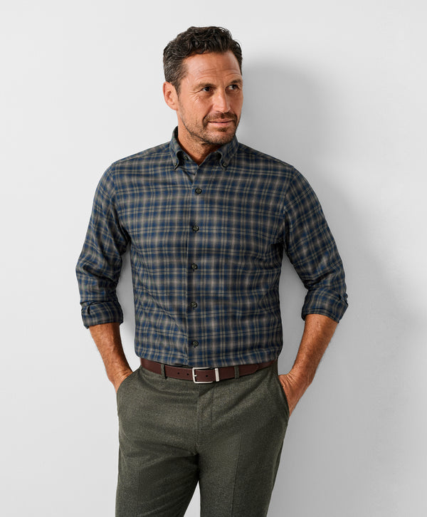 CBBD13821492 | Navy & Olive Melange Check Sport Shirt