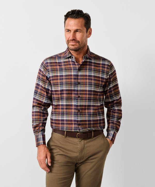 CMSW13827607 | Merlot & Multi Brushed Plaid Sport Shirt