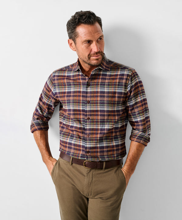 CMSW13827607 | Merlot & Multi Brushed Plaid Sport Shirt
