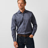 CMSW13603419 | Navy & Brown Geometric Sport Shirt