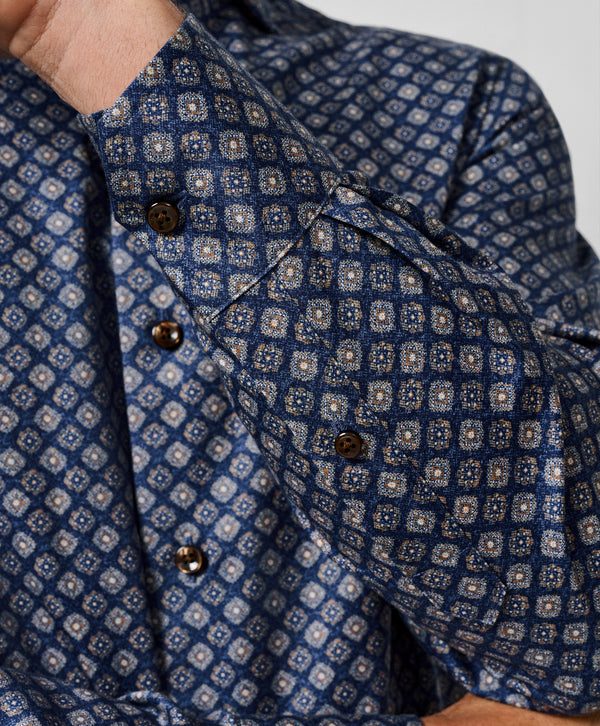 CMSW13603419 | Navy & Brown Geometric Sport Shirt