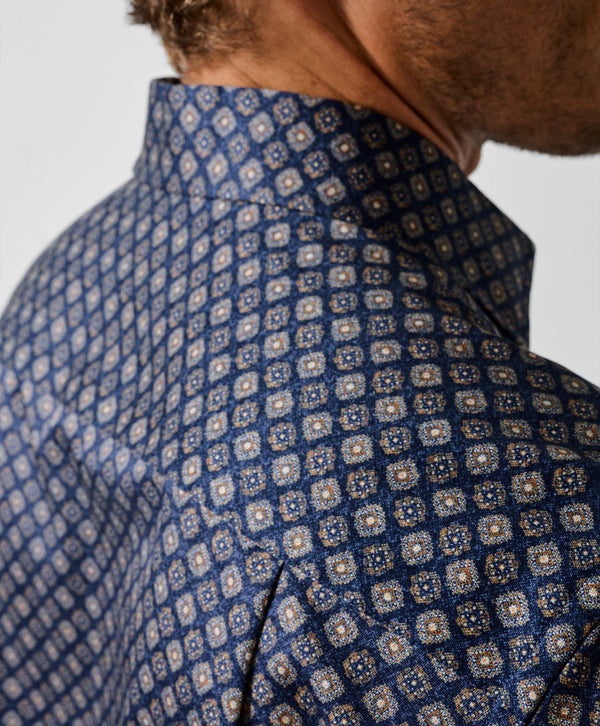 CMSW13603419 | Navy & Brown Geometric Sport Shirt