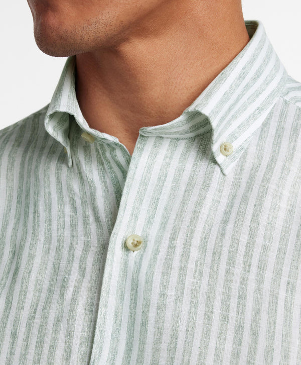 CBBD12955335 | Sage Linen Stripe Sport Shirt