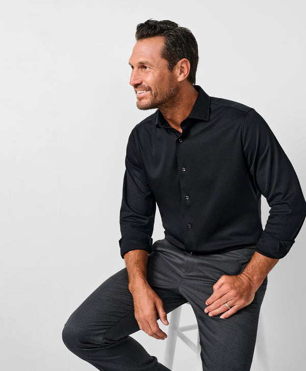 CMSK12150002 | Black Solid Knit Sport Shirt